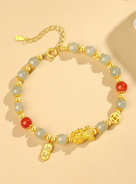 S925纯银和田玉貔貅招财纳福手链