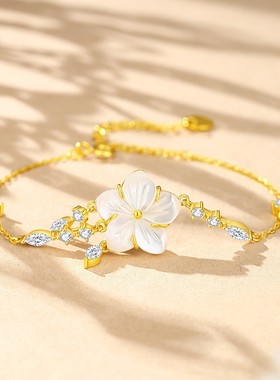 纯银山茶花手链中国风饰品礼物女