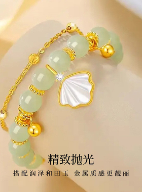 和田玉白贝母手链送女友礼物手串