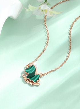 S925纯银孔雀石竹马项链生肖礼物