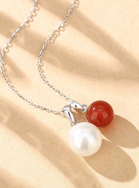 红玛瑙项链S925纯银锁骨链礼物女