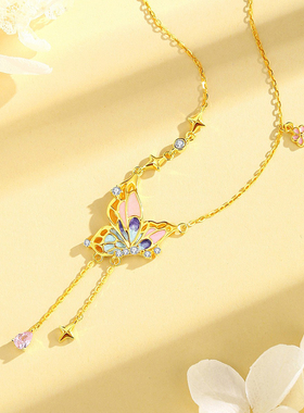 S925纯银彩蝶送福锁骨链礼物饰品