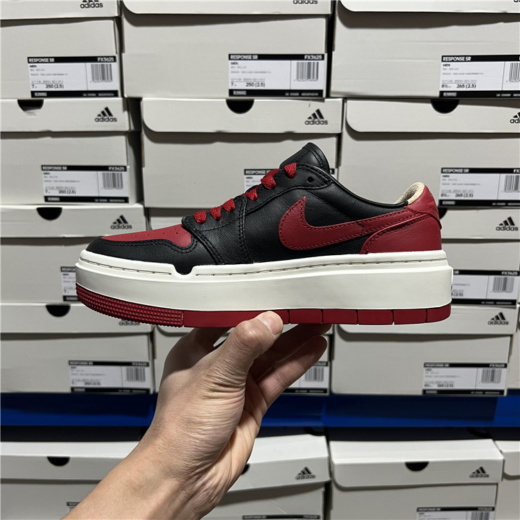 Air Jordan 1_ow AJ1黑红女子厚底低帮休闲篮球鞋 DQ1823-006 - 图0