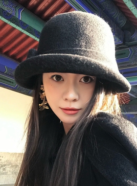 民国复古秋冬法式羊毛小礼帽女