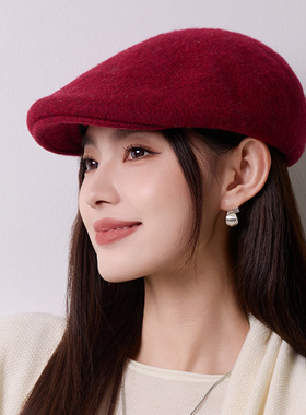 秋冬前进帽女英伦复古羊毛呢保暖