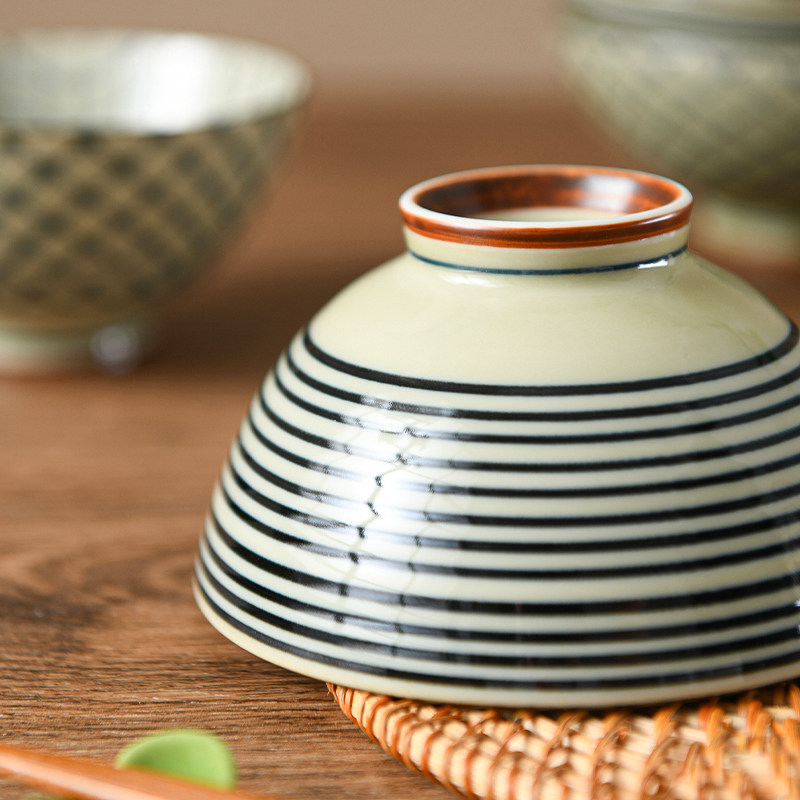 日本进口古染米饭碗汤碗家用单个高脚小碗釉下彩陶瓷器日式料理