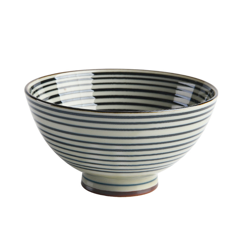 日本进口古染米饭碗汤碗家用单个高脚小碗釉下彩陶瓷器日式料理