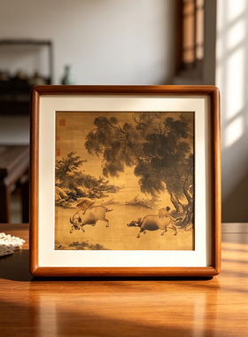 新中式宋画实木摆台宋式美学精品花鸟国画摆件茶室书房装饰画挂画