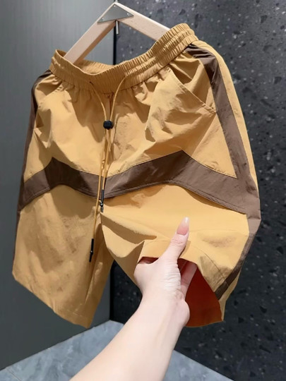 2025夏季新款男士休闲短裤宽松直筒运动速干沙滩裤美式拼色五分裤