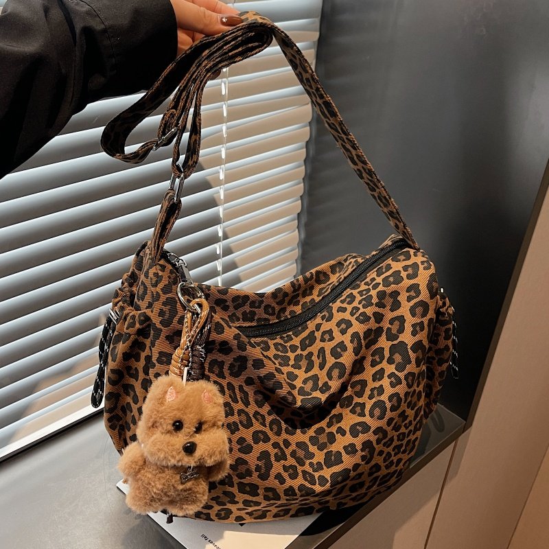 复古豹纹帆布包包女冬季大容量通勤腋下包小众百搭单肩斜挎饺子包,淘宝优惠券,粉丝福利购,淘宝优惠卷