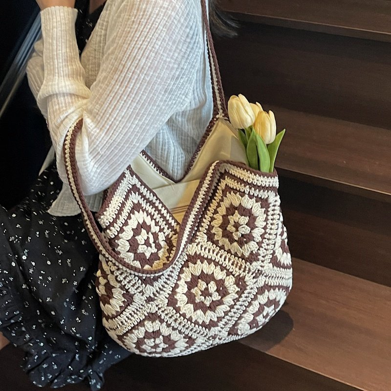 棉线编织包包女2025新款大容量单肩通勤包夏季海边度假腋下托特包,淘宝优惠券,粉丝福利购,淘宝优惠卷