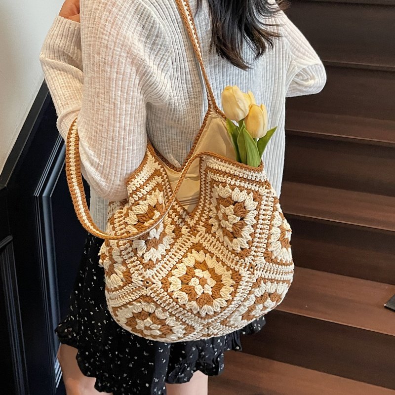 棉线编织包包女2025新款大容量单肩通勤包夏季海边度假腋下托特包,淘宝优惠券,粉丝福利购,淘宝优惠卷