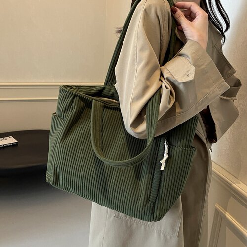 条绒帆布包包女2025秋冬新款百搭大容量手提袋学生单肩通勤托特包 - 图3