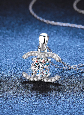 s925银项链莫桑石小香风1克拉D色好看百搭时尚经典光彩璀璨C靓丽