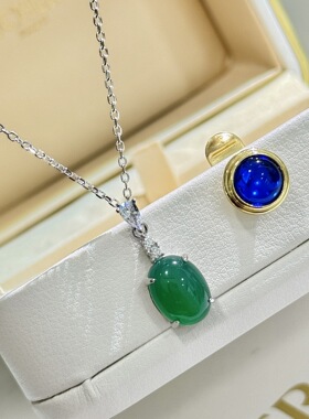 S925纯银绿色蛋形吊坠项链典雅人造翡翠闪耀璀璨经典寓意时尚好看
