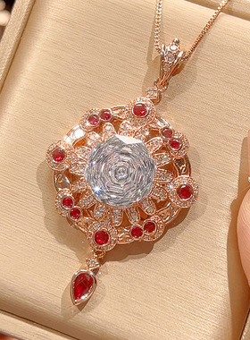 铜底镀金玫瑰切桔红色流苏吊坠