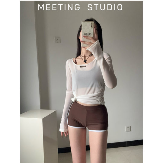 遇见MEETING泳衣女性感辣妹长袖防晒罩衫分体三件套泳装运动显瘦