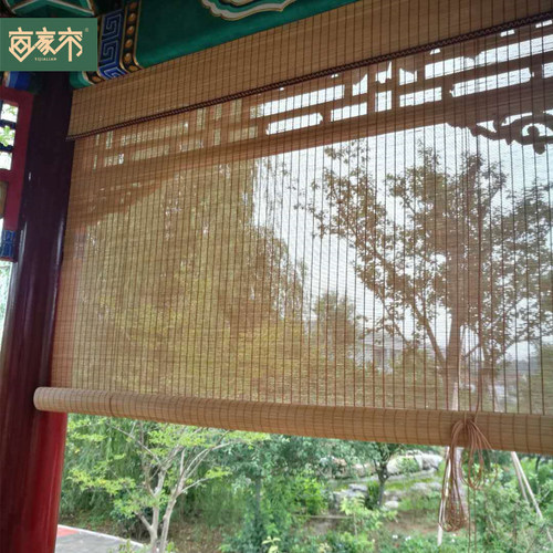 定制遮阳防晒阳台竹帘式卷帘窗帘家用茶室中式复古餐厅隔断帘装饰 - 图0