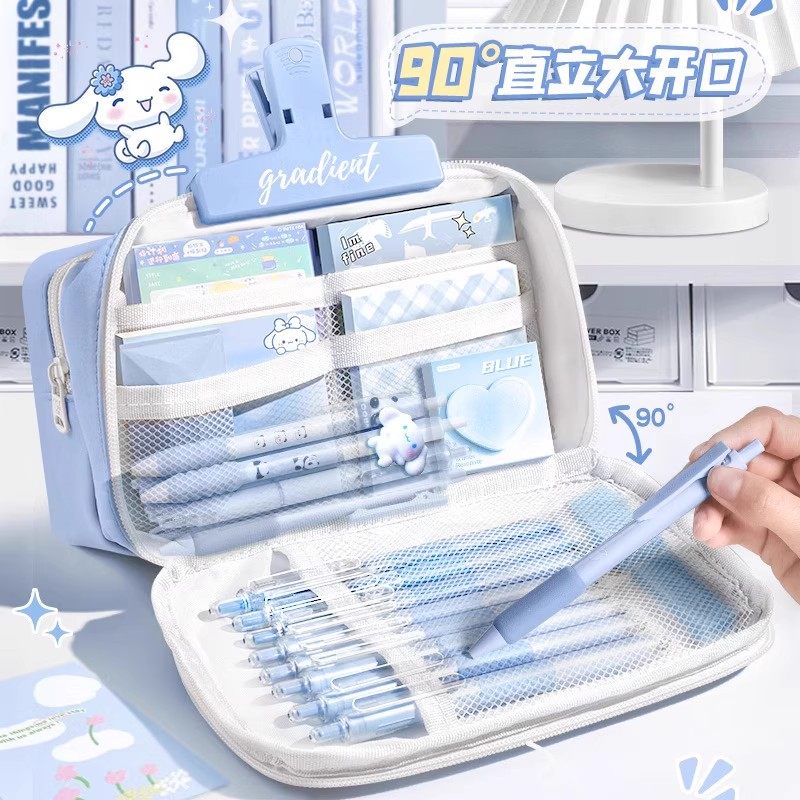 ins冰川蓝！9层大容量笔袋女生2025新款高颜值儿童翻盖文具铅笔盒,淘宝优惠券,粉丝福利购,淘宝优惠卷
