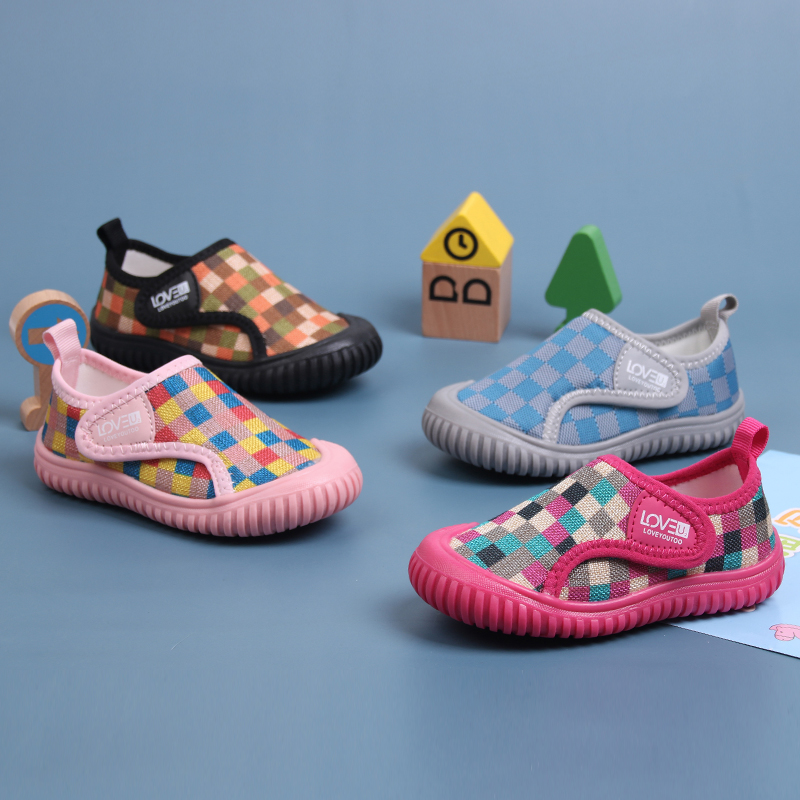春秋款儿童幼儿园室内鞋男女孩透气帆布鞋宝宝软底防滑入园地板鞋 - 图2