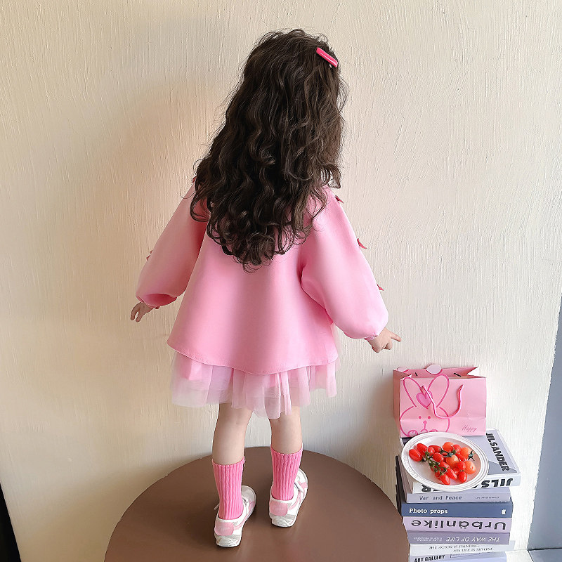 儿童连衣裙长袖拼纱潮女童甜美卫衣裙春秋女宝宝洋气裙子粉色春装,淘宝优惠券,粉丝福利购,淘宝优惠卷