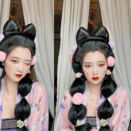 傅小菲 新款可爱猫猫头造型 唐风妩媚头饰 妲己懒人发包 - 图0