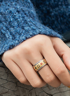 戒指旋转黄金男士个性十三幺刻字