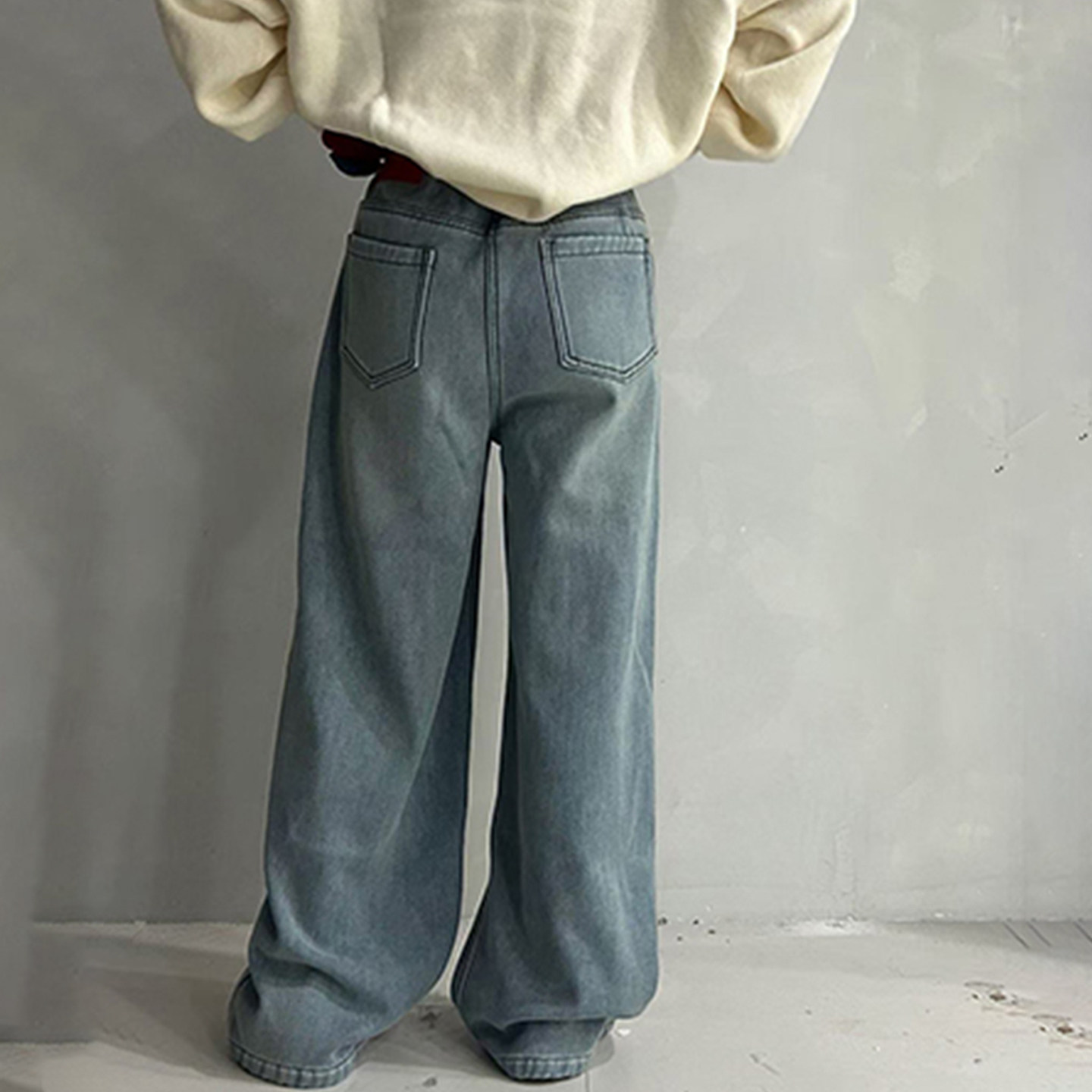 潮牌冬装女童一体绒直筒牛仔裤中大童宽松直筒阔腿裤男童装休闲裤,淘宝优惠券,粉丝福利购,淘宝优惠卷