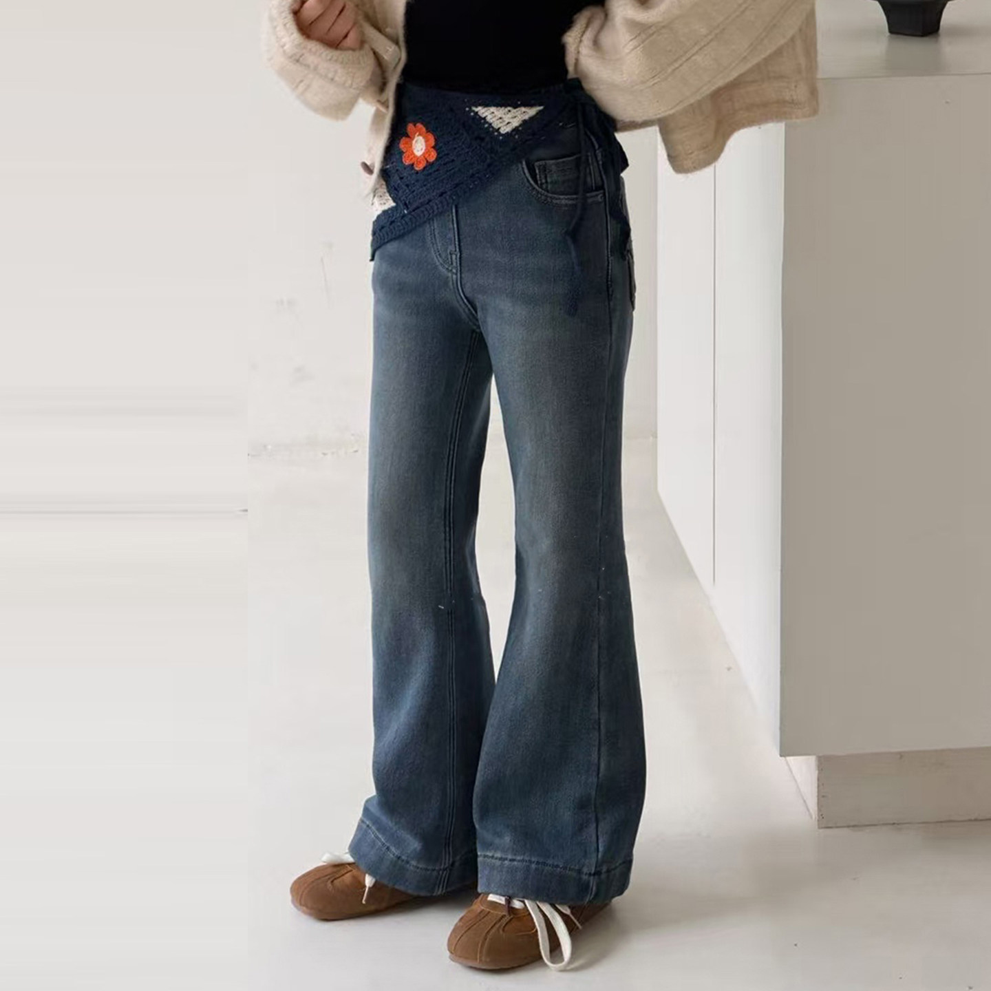 童装2025秋冬新款女童加绒屁帘牛仔裤小个子显高显瘦直筒阔腿裤潮,淘宝优惠券,粉丝福利购,淘宝优惠卷