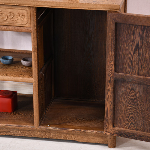 鸡翅木餐边柜红木中式实木茶水柜原木茶桌边柜侧柜复古厨房储物柜 - 图3