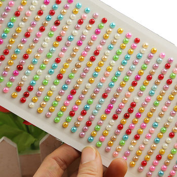 ການຂົນສົ່ງຟຣີ 4mm6mmDIY handmade pearl stickers gem diamond stickers colorful acrylic baby decorative toy stickers