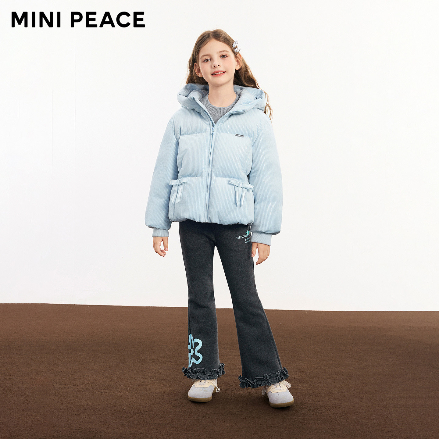 MINIPEACE太平鸟童装女童喇叭裤冬季加绒儿童卫裤女宝花朵长裤