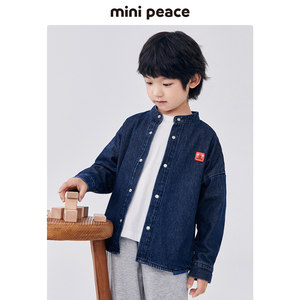 minipeace太平鸟童装男童长袖圆领牛仔衬衫外套卡通装饰春秋新品