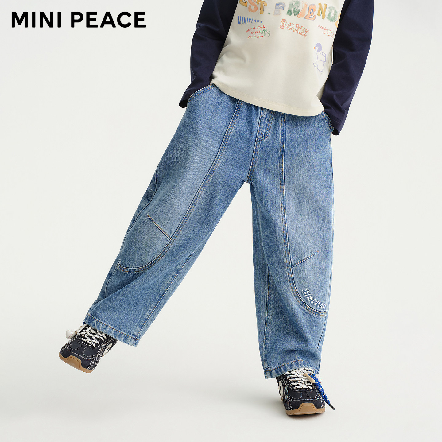 MINIPEACE太平鸟童装男童牛仔裤冬季加绒春节儿童香蕉裤子长裤