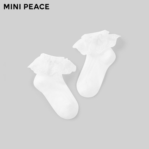 【专柜同款】MINIPEACE太平鸟童装女童蕾丝短袜夏薄款宝宝花边袜 - 图0