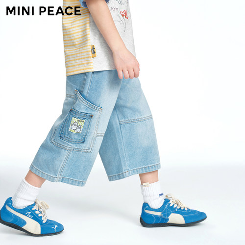 MINIPEACE太平鸟童装男童裤子夏季薄款小怪兽牛仔裤儿童七分裤男 - 图1