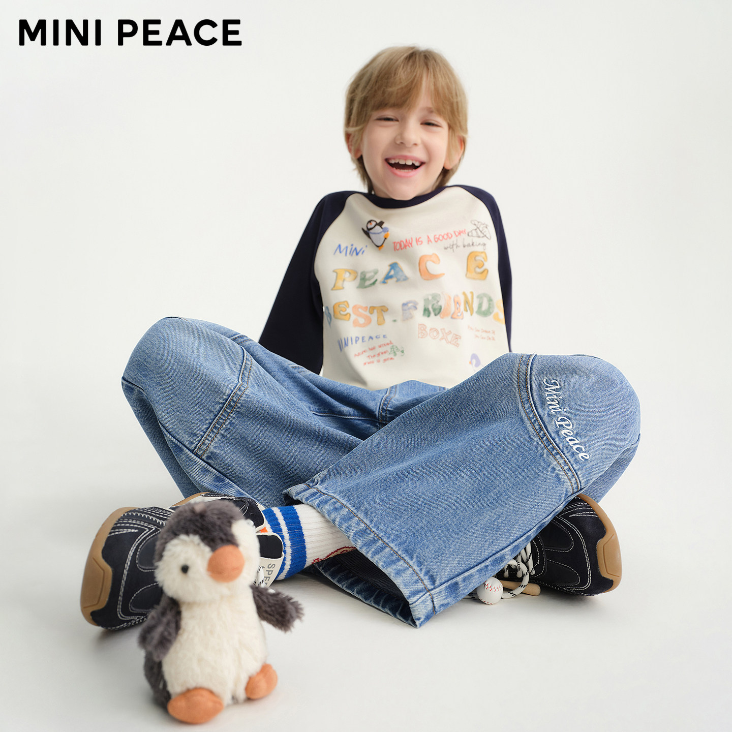 MINIPEACE太平鸟童装男童牛仔裤冬季加绒春节儿童香蕉裤子长裤