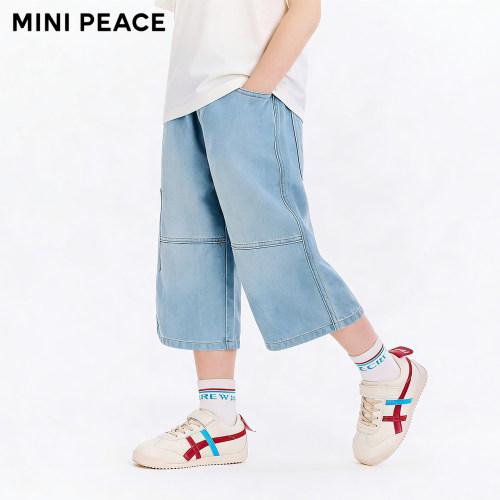 MINIPEACE太平鸟童装男童裤子夏季薄款小怪兽牛仔裤儿童七分裤男 - 图0