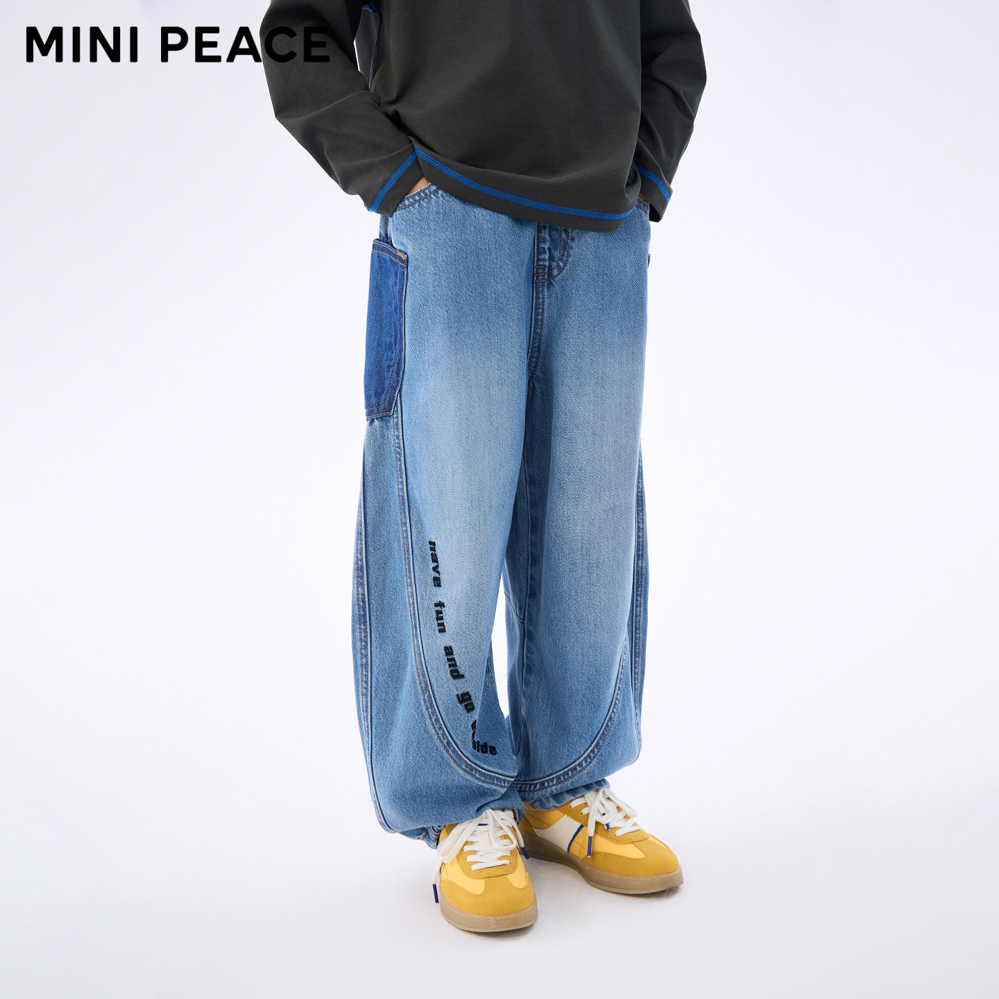 MINIPEACE太平鸟童装男童牛仔裤冬季加绒儿童裤子香蕉长裤男宝裤