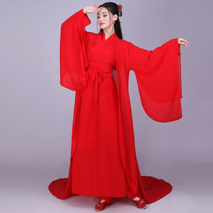 新款仙女装红色古装cosplay女装女汉服古筝演出服武侠服影楼服装_虎窝淘