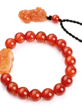 天然红玛瑙挂坠貔貅手链