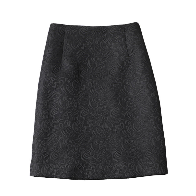 2023夏季新款提花通勤黑色半身裙 木子格格半身裙