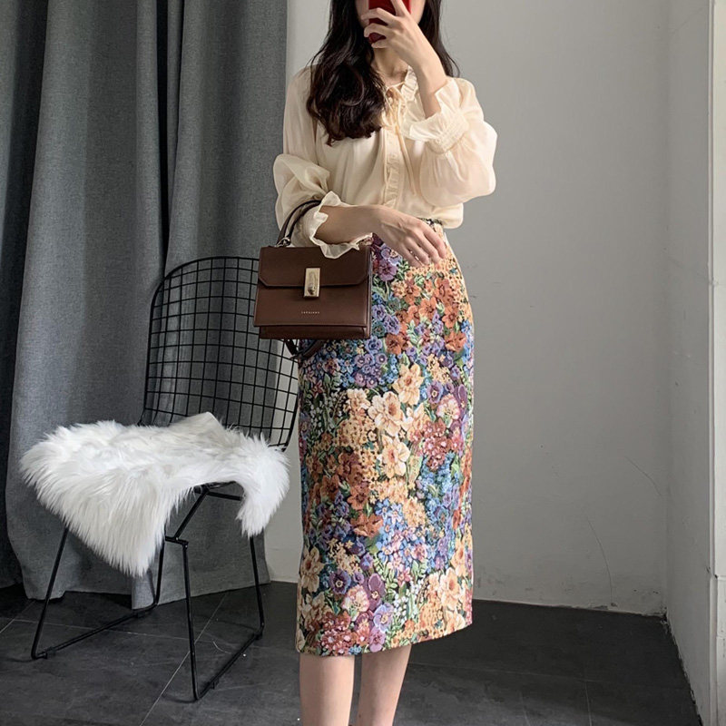 油画2023春夏新款复古花色半身裙 木子格格半身裙