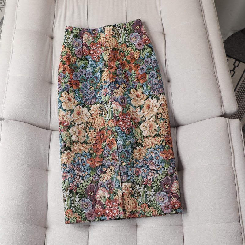油画2023春夏新款复古花色半身裙 木子格格半身裙