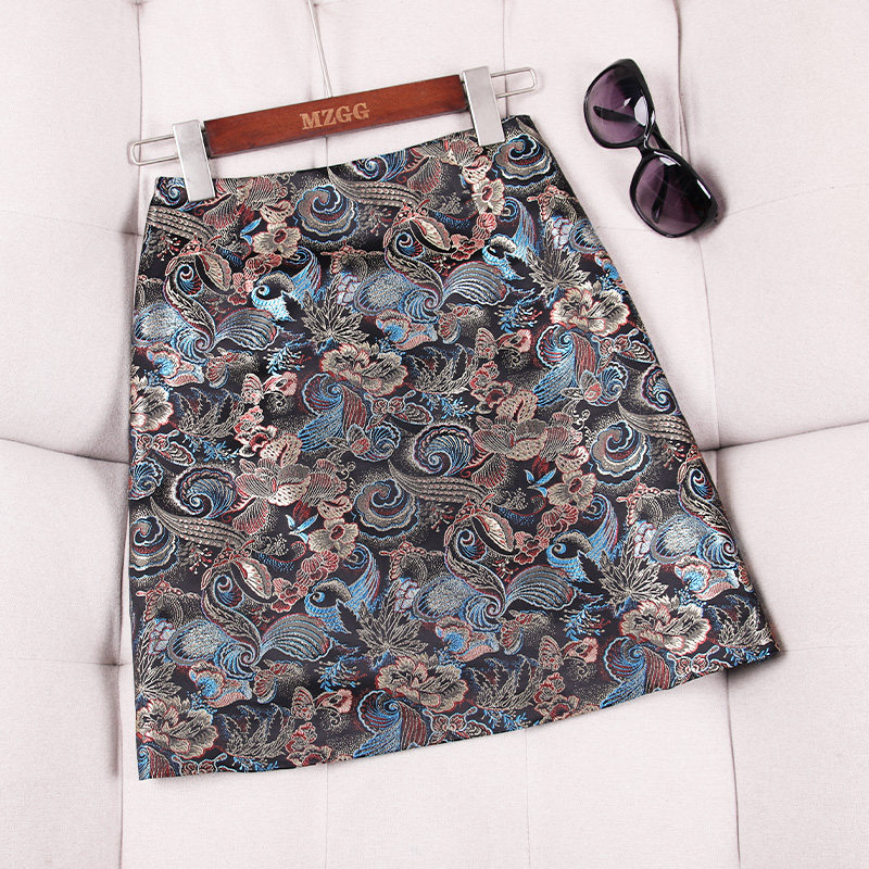 2023夏季新款绣花锦缎高腰半身裙 木子格格半身裙