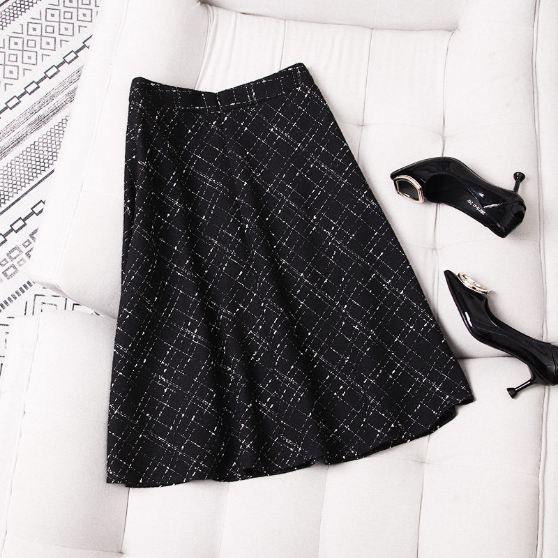 格子a字2022春秋季新款黑色半身裙 mzgg木子格格半身裙