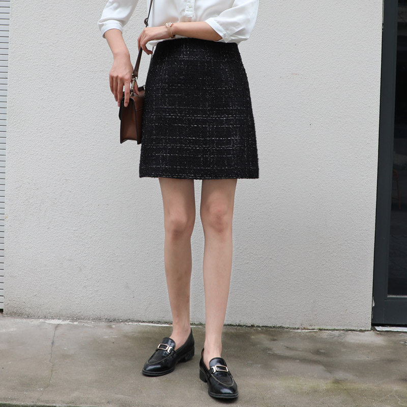 亮丝秋冬黑色2021新款小香风半身裙 mzgg木子格格半身裙