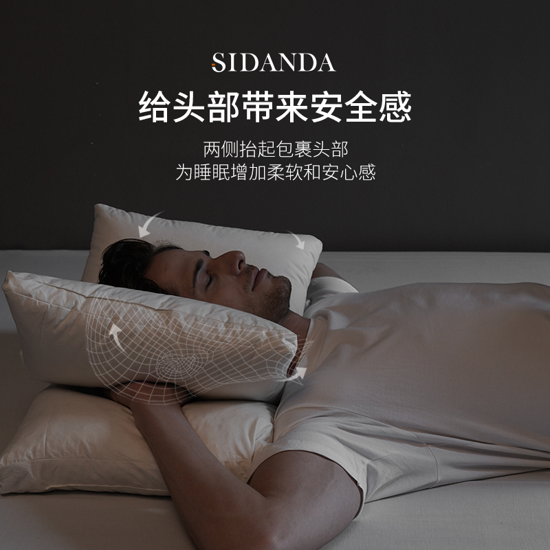 SIDANDA95白鹅绒枕侧睡枕双层护颈椎枕五星级羽绒枕头枕芯单人-图1