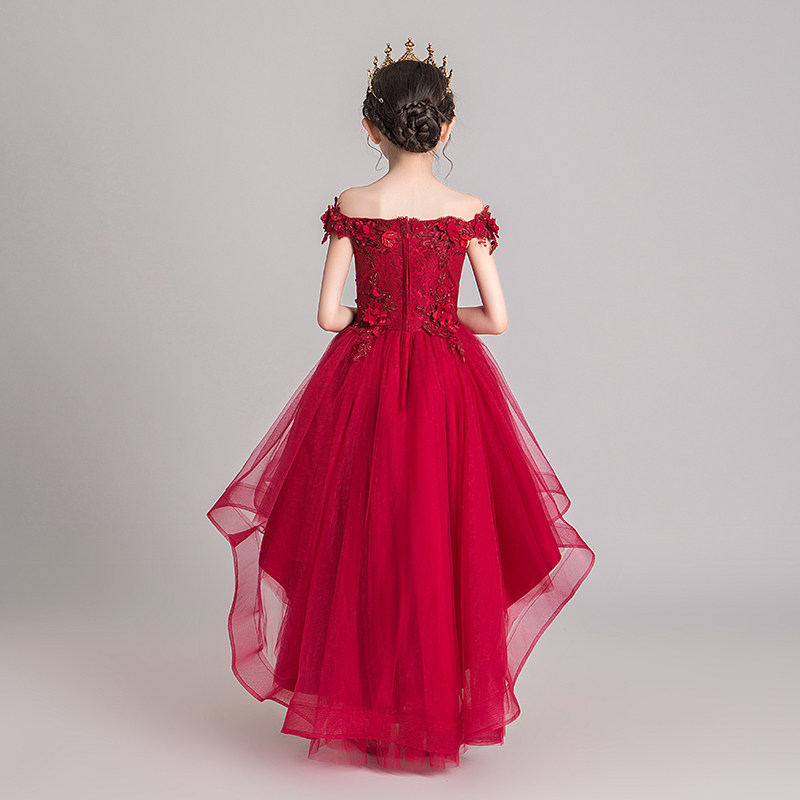 公主裙女童生日走秀洋气小女孩花童婚纱主持人儿童钢琴演出服红色,淘宝优惠券,粉丝福利购,淘宝优惠卷