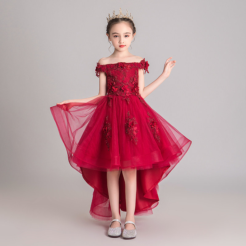 公主裙女童生日走秀洋气小女孩花童婚纱主持人儿童钢琴演出服红色,淘宝优惠券,粉丝福利购,淘宝优惠卷
